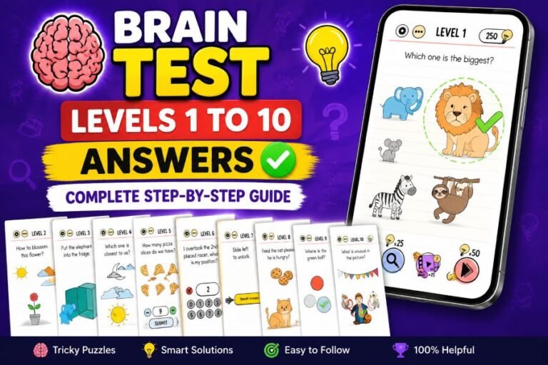 Brain Test Levels 1 to 10 Answers and Solutions